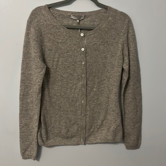 New Qi Cashmere Sweater Crewneck Button Front Cardigan Women’s Size Medium Gray - Picture 1 of 8